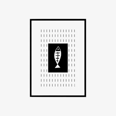 Wolf & Badger Black / White Plenty Of Fish Art Print: Black And White Fish Illustration Swimming Upstream In A Graphic Line Pattern Awol