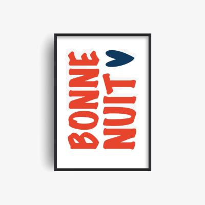 Wolf & Badger Red / Blue Bonne Nuit French Retro Inspired Giclée Art Print A3 | A3 | 297 X 420Mm | Fanclub