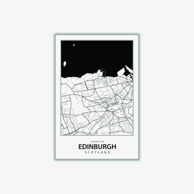 Wolf & Badger Black Map Of Edinburgh 1 A4 210 X 297Mm Stanley Print House