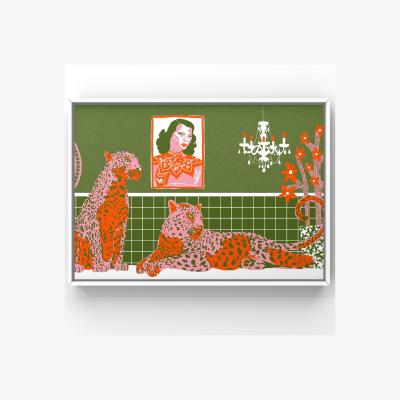Wolf & Badger Green Leopards Chillin' A3 Art Print A3 297 X 420Mm The Neighbourhood Threat