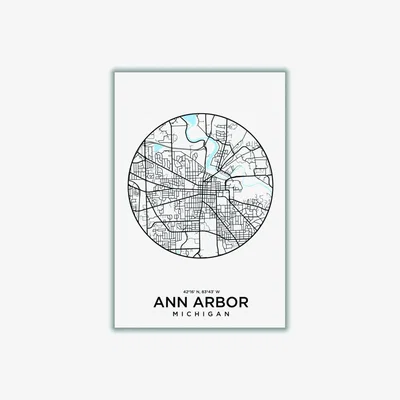 Wolf & Badger Blue Map Of Ann Arbor A1 594 X 841Mm Stanley Print House