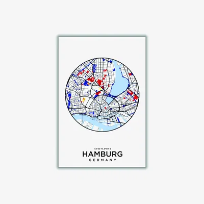 Wolf & Badger Blue Map Of Hamburg Germany A1 594 X 841Mm Stanley Print House