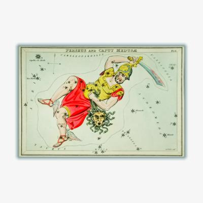 Wolf & Badger Astronomical Chart Illustration Of The Perseus And The Caput Medusae A4 210 X 297Mm Stanley Print House