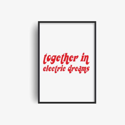Wolf & Badger Red / White Together In Electric Dreams Retro Giclée Art Print A3 297 X 420Mm Fanclub