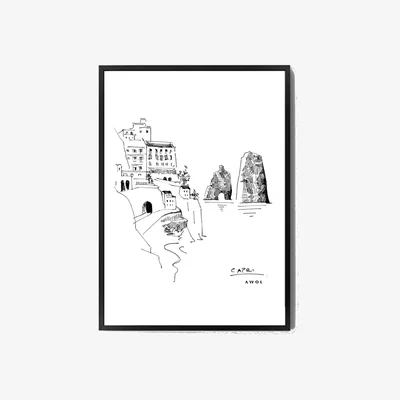 Wolf & Badger Black / White Capri, Amalfi Coast: Italian Dreamscapes Art Print A4 210 X 297Mm Awol