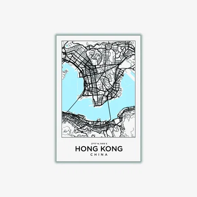 Wolf & Badger Blue Map Of Hong Kong China A2 420 X 594Mm Stanley Print House