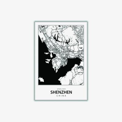 Wolf & Badger Black Map Of Shenzhen China A1 594 X 841Mm Stanley Print House