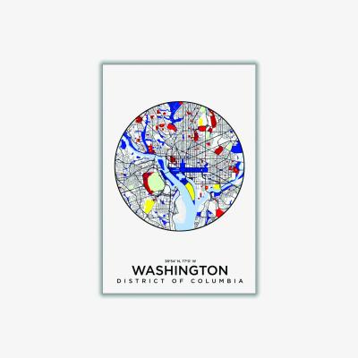 Wolf & Badger Blue Map Of Washington Columbia A3 297 X 420Mm Stanley Print House