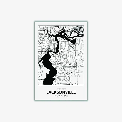 Wolf & Badger Black Map Of Jacksonville A3 297 X 420Mm Stanley Print House