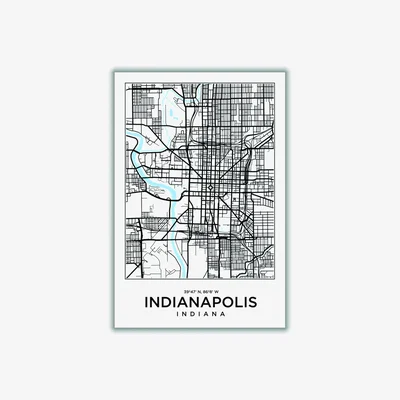 Wolf & Badger Black Map Of Indianapolis Indiana Xxs Stanley Print House