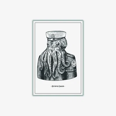 Wolf & Badger Grey Octopus Sailor Large Stanley Print House