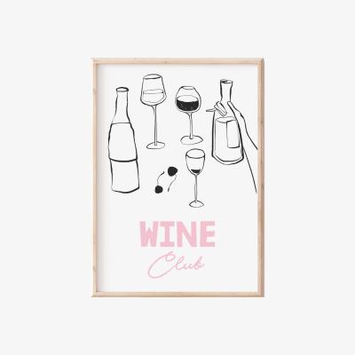 Wolf & Badger Pink / Purple Wine Club Print A3 Sofe Store