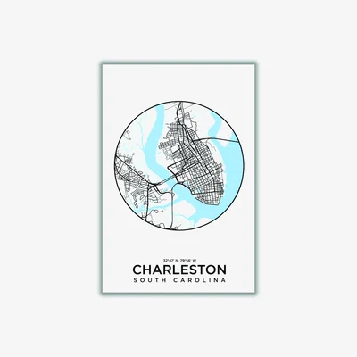 Wolf & Badger Blue Map Of Charleston A4 210 X 297Mm Stanley Print House