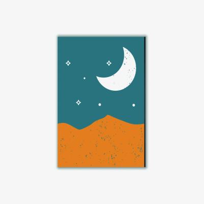 Wolf & Badger Yellow / Orange Moonrise Over The Mountain A4 210 X 297Mm Stanley Print House