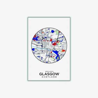 Wolf & Badger Black Map Of Glasgow 1 Xxs Stanley Print House