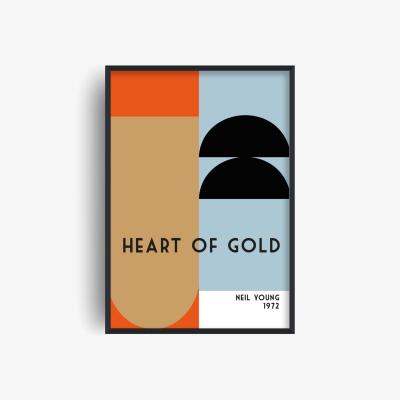 Wolf & Badger Gold / Black / Blue Heart Of Gold Retro Giclée Art Print | A2 | 420 X 594Mm | Fanclub