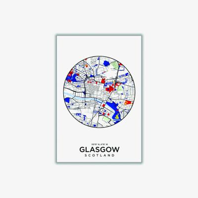 Wolf & Badger Black Map Of Glasgow 1 Extra Small Stanley Print House