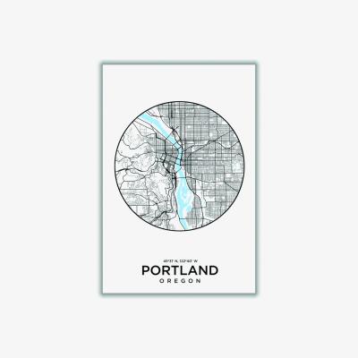 Wolf & Badger Blue Map Of Portland A4 210 X 297Mm Stanley Print House