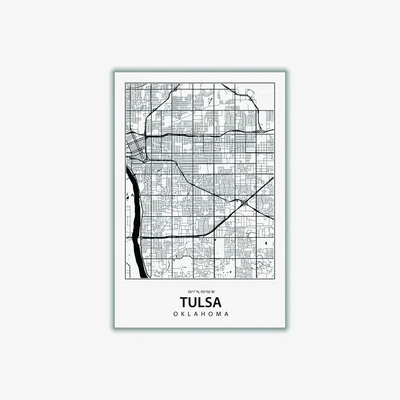 Wolf & Badger Black Map Of Tulsa A4 210 X 297Mm Stanley Print House