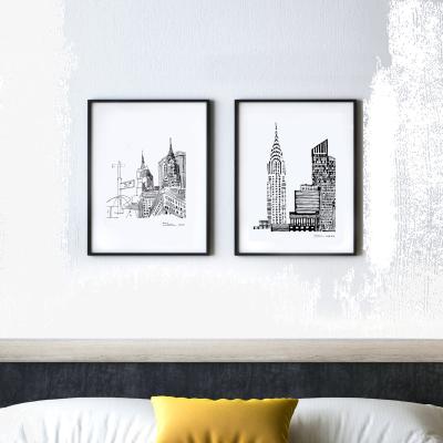 Wolf & Badger Black / White New York Cityscape Art Print: Manhattan Skyline Illustration A3 297 X 420Mm Awol