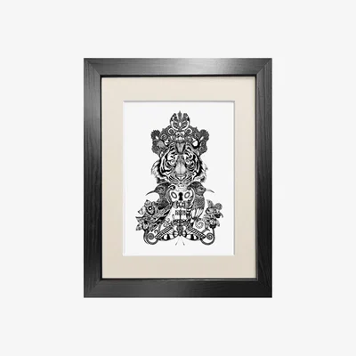 Wolf & Badger Black 'The Royal Tiger' Fine Art Print A4 Emily Carter