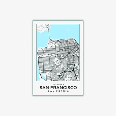 Wolf & Badger Blue Map Of San Francisco California Large Stanley Print House