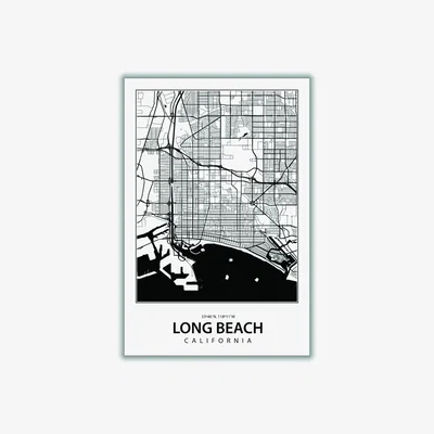 Wolf & Badger Black Map Of Long Beach California Extra Large Stanley Print House