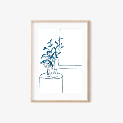 Wolf & Badger Blue / White Still Life Indigo Ink Print A3 297 X 420Mm Emily M Art & Design