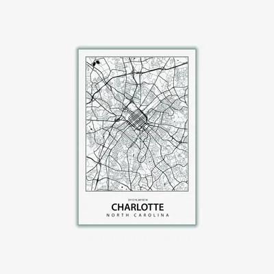 Wolf & Badger Black Map Of Charlotte North Carolina Extra Small Stanley Print House