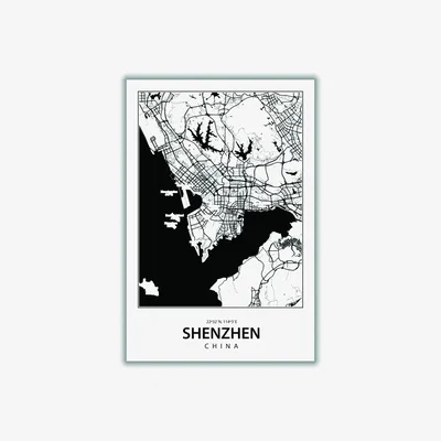 Wolf & Badger Black Map Of Shenzhen China A3 297 X 420Mm Stanley Print House