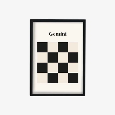 Wolf & Badger Black / White Gemini Zodiac Star Sign A2 Art Print Fanclub