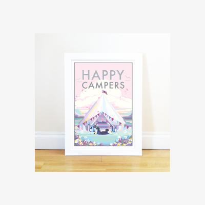 Wolf & Badger Happy Campers Vintage Style Quote Prints | A4 | 210 X 297Mm | Becky Bettesworth