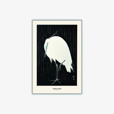 Wolf & Badger White Ohara Koson - Egret In The Rain A3 297 X 420Mm Stanley Print House
