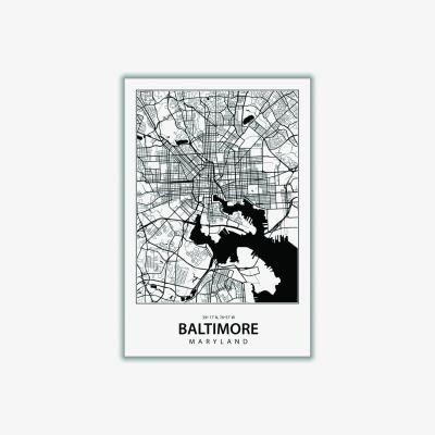 Wolf & Badger Black Map Of Baltimore Maryland A1 594 X 841Mm Stanley Print House