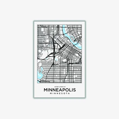 Wolf & Badger Black Map Of Minneapolis Minnesota Small Stanley Print House