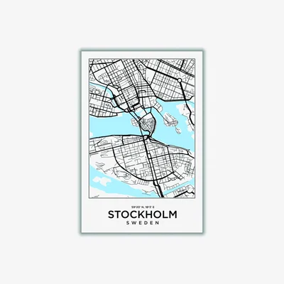 Wolf & Badger Blue Map Of Stockhold Sweden Extra Small Stanley Print House