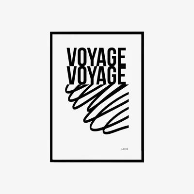 Wolf & Badger Black / White Voyage Voyage Travel Art Print Black And White Travel Typography Poster With Abstract Line Illustration Awol