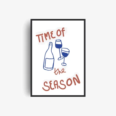 Wolf & Badger Blue / Brown Time Of The Season Retro Music Giclée Art Print A2 | A2 | 420 X 594Mm | Fanclub