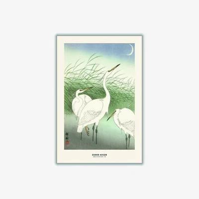 Wolf & Badger White Ohara Koson - Herons In Shallow Water Extra Large Stanley Print House