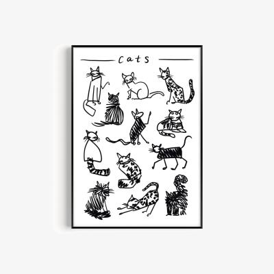 Wolf & Badger Black / White Cat Black And White Drawing Art Print - A3 | Natalie Cass Art