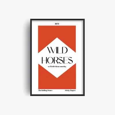 Wolf & Badger Red Wild Horses Rolling Stones Music And Western Art Print | A4 | 210 X 297Mm | Fanclub