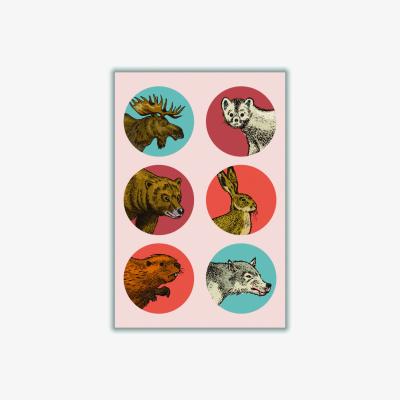 Wolf & Badger Animal Circles A1 594 X 841Mm Stanley Print House
