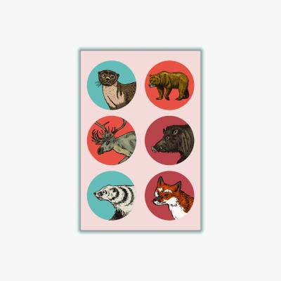 Wolf & Badger Animal Circles Ii A4 210 X 297Mm Stanley Print House