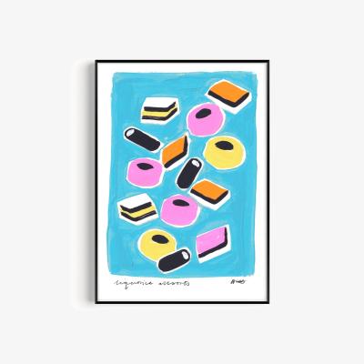 Wolf & Badger Blue Liquorice Allsorts Hand Painted Art Print - A3 | Natalie Cass Art