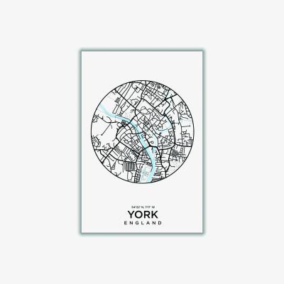 Wolf & Badger Black Map Of York A2 420 X 594Mm Stanley Print House
