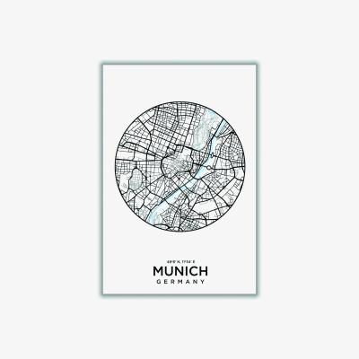 Wolf & Badger Black Map Of Munich A4 210 X 297Mm Stanley Print House