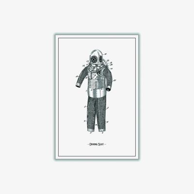 Wolf & Badger Grey Diving Suit A4 210 X 297Mm Stanley Print House
