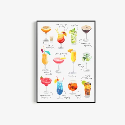 Wolf & Badger Cocktail Hand Painted Art Print - A2 Natalie Cass Art
