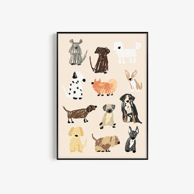 Wolf & Badger Neutrals Dog Drawing Art Print - A3 Natalie Cass Art