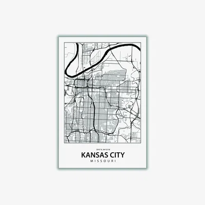 Wolf & Badger Black Map Of Kansas City A1 594 X 841Mm Stanley Print House
